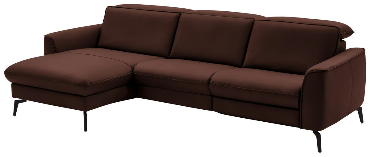 ECKSOFA in Echtleder Braun  - Schwarz/Braun, Natur, Leder/Metall (168/281cm) - Valdera