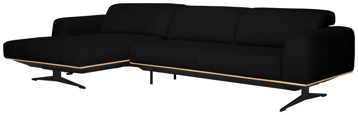 ECKSOFA in Echtleder Schwarz  163/305 cm  - Eichefarben/Schwarz, Design, Leder/Holz (163/305cm) - Novel