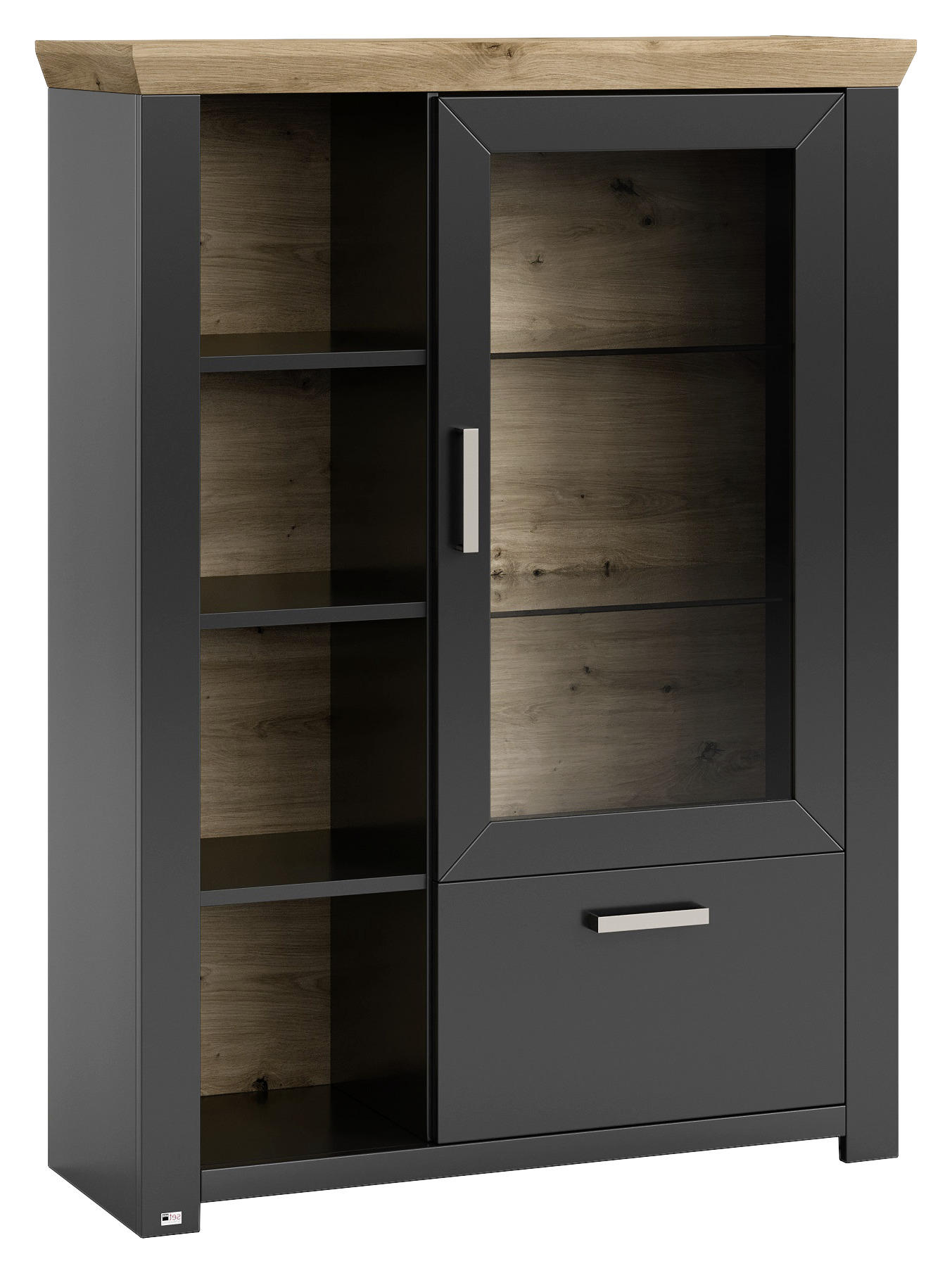 HIGHBOARD  in 104,5/142,6/42,2 cm  - Graphitfarben/Eiche Artisan, Design, Glas/Holzwerkstoff (104,5/142,6/42,2cm) - SetOne by Musterring