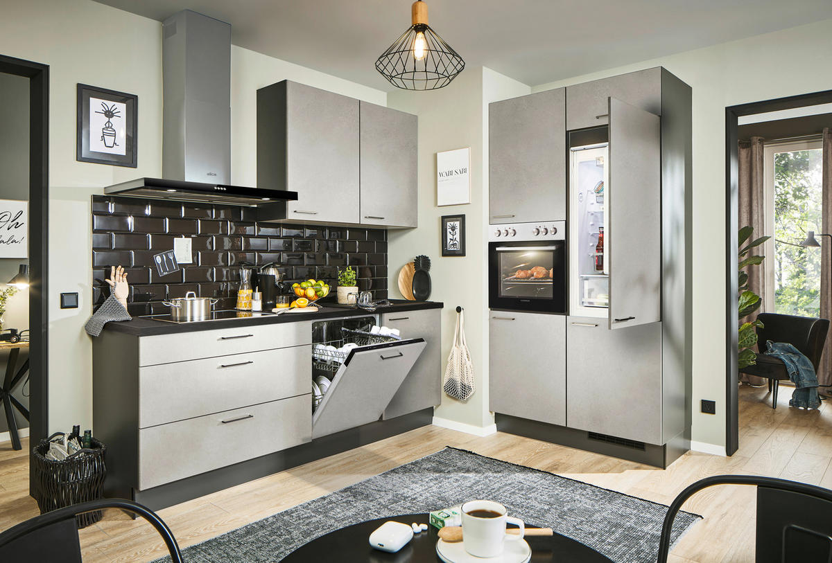 ECKKÜCHE 220/120 cm  in Graphitfarben, Schwarz, Sandfarben  - Sandfarben/Schwarz, Design, Holzwerkstoff/Metall (220/120cm) - Xora