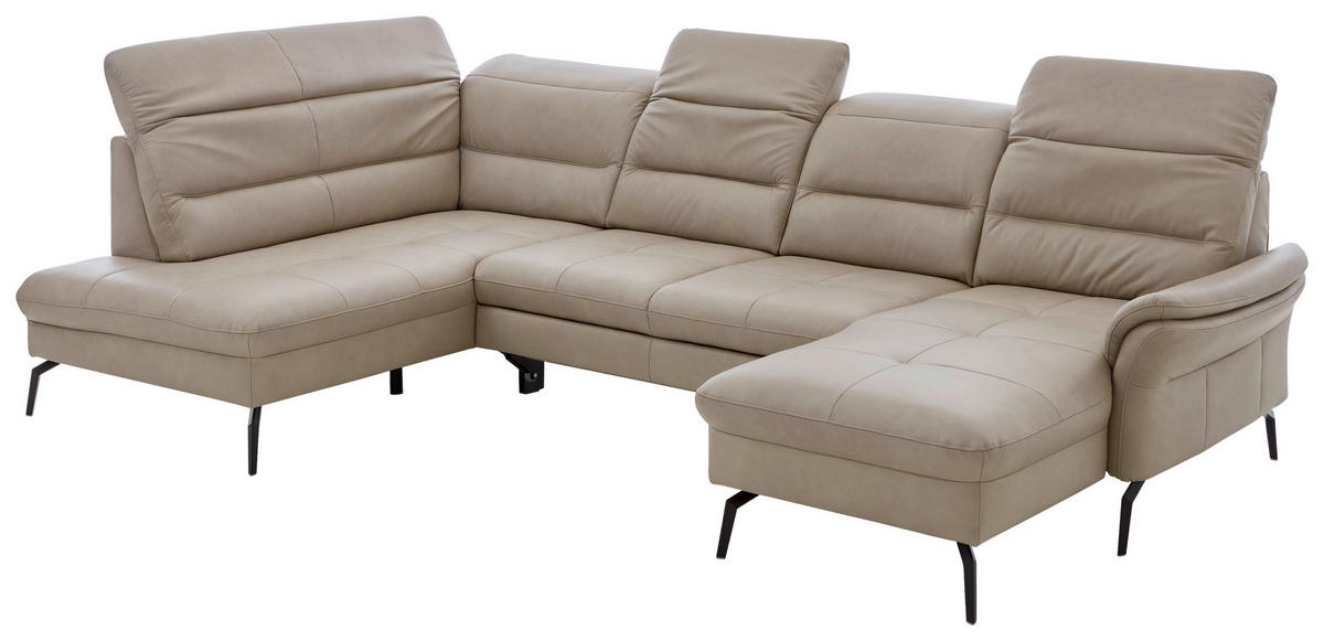 WOHNLANDSCHAFT in Echtleder Beige  - Beige/Schwarz, Design, Leder/Metall (206/336/181cm) - Beldomo Speed