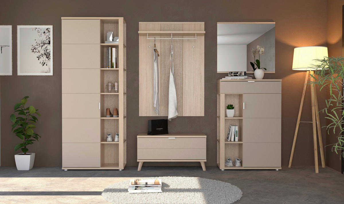 GARDEROBE 6-teilig  in 280/199/38 cm  - Kaschmir/Eichefarben, Design, Holzwerkstoff (280/199/38cm) - Stylife