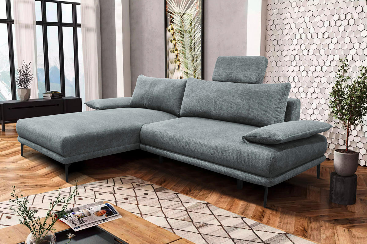 ECKSOFA in Webstoff Grau  192/260 cm  - Schwarz/Grau, Design, Textil/Metall (192/260cm) - MID.YOU