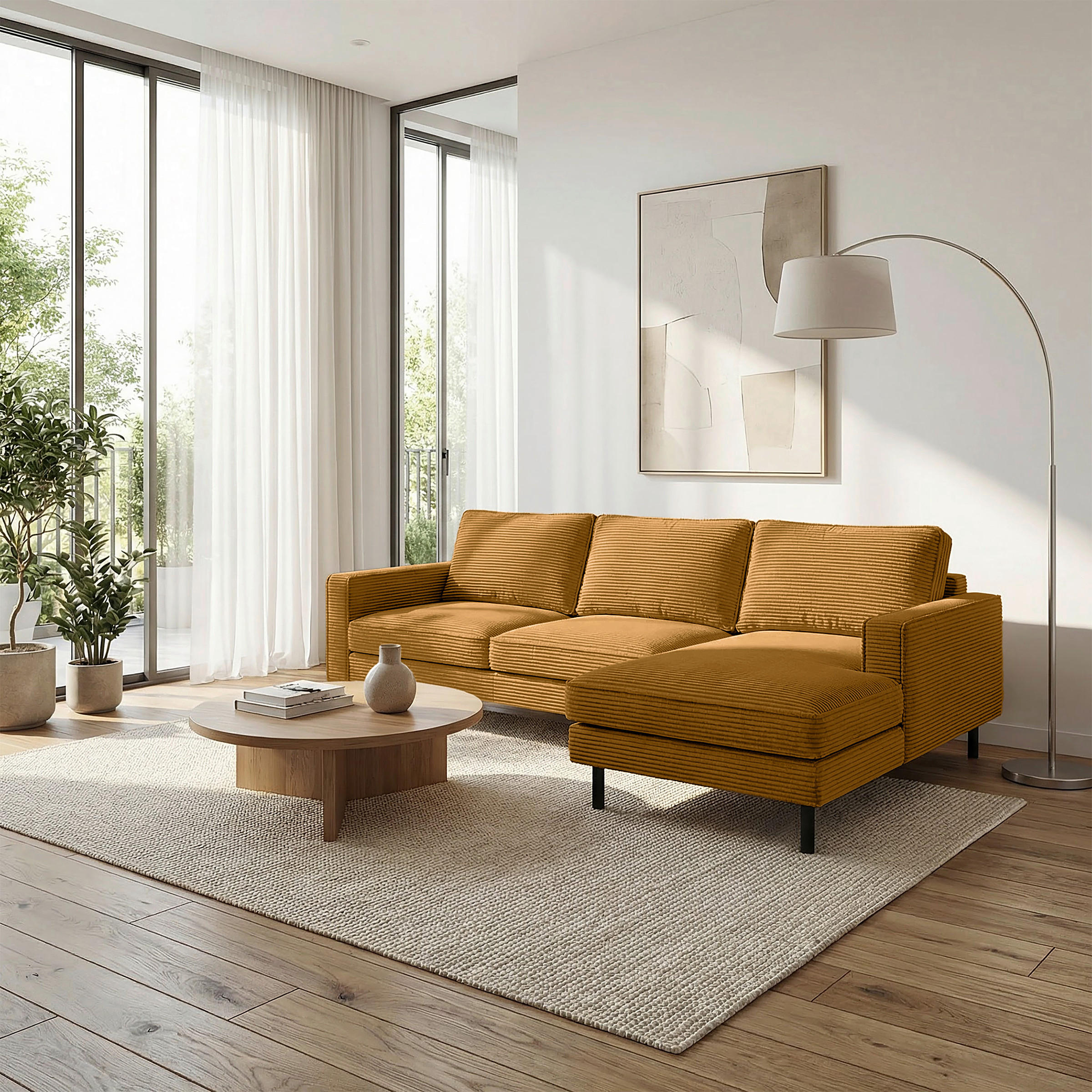 ECKSOFA Cord Senfgelb  - Senfgelb/Schwarz, Design, Textil/Metall (238/166cm) - Livetastic