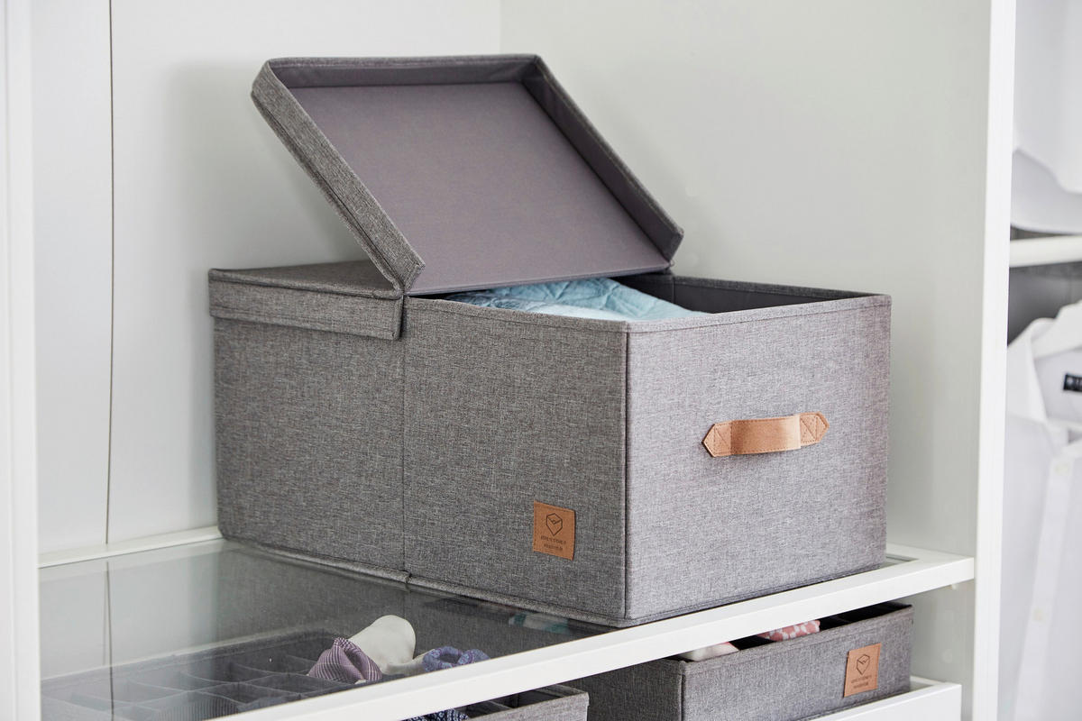 BOX MIT DECKEL Premium  - Grau, Basics, Textil (50/33/24cm) - Store It