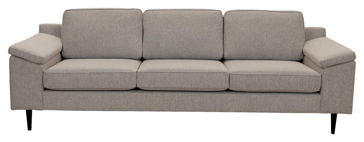 3-SITS SOFFA i svart, greige  - greige/cognacfärgad, Basics, metall/trä (241/85/92cm) - Pure Home Comfort