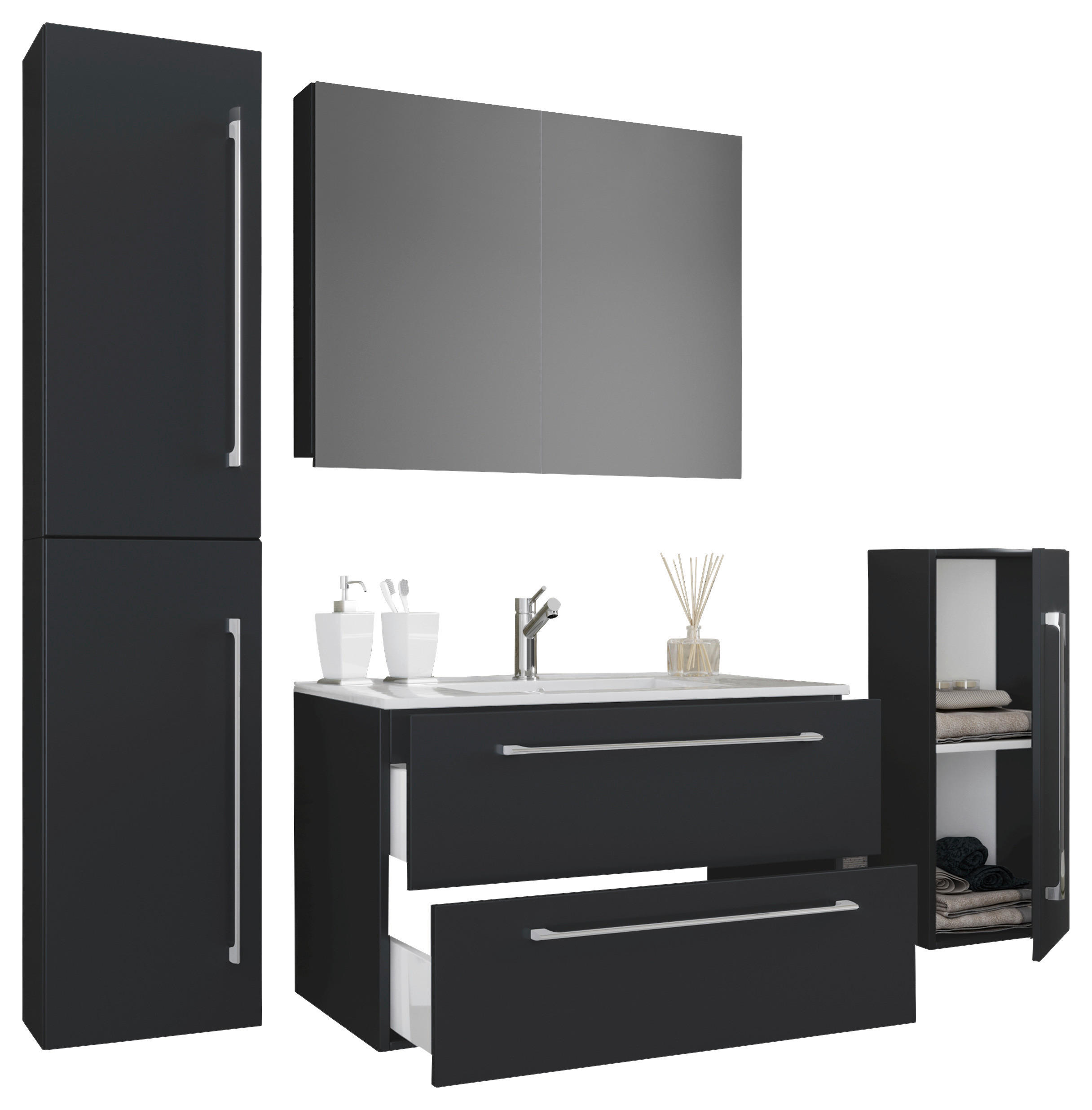 BADEZIMMER  in 147 cm  - Schwarz/Weiß, MODERN, Keramik/Holzwerkstoff (147cm) - MID.YOU