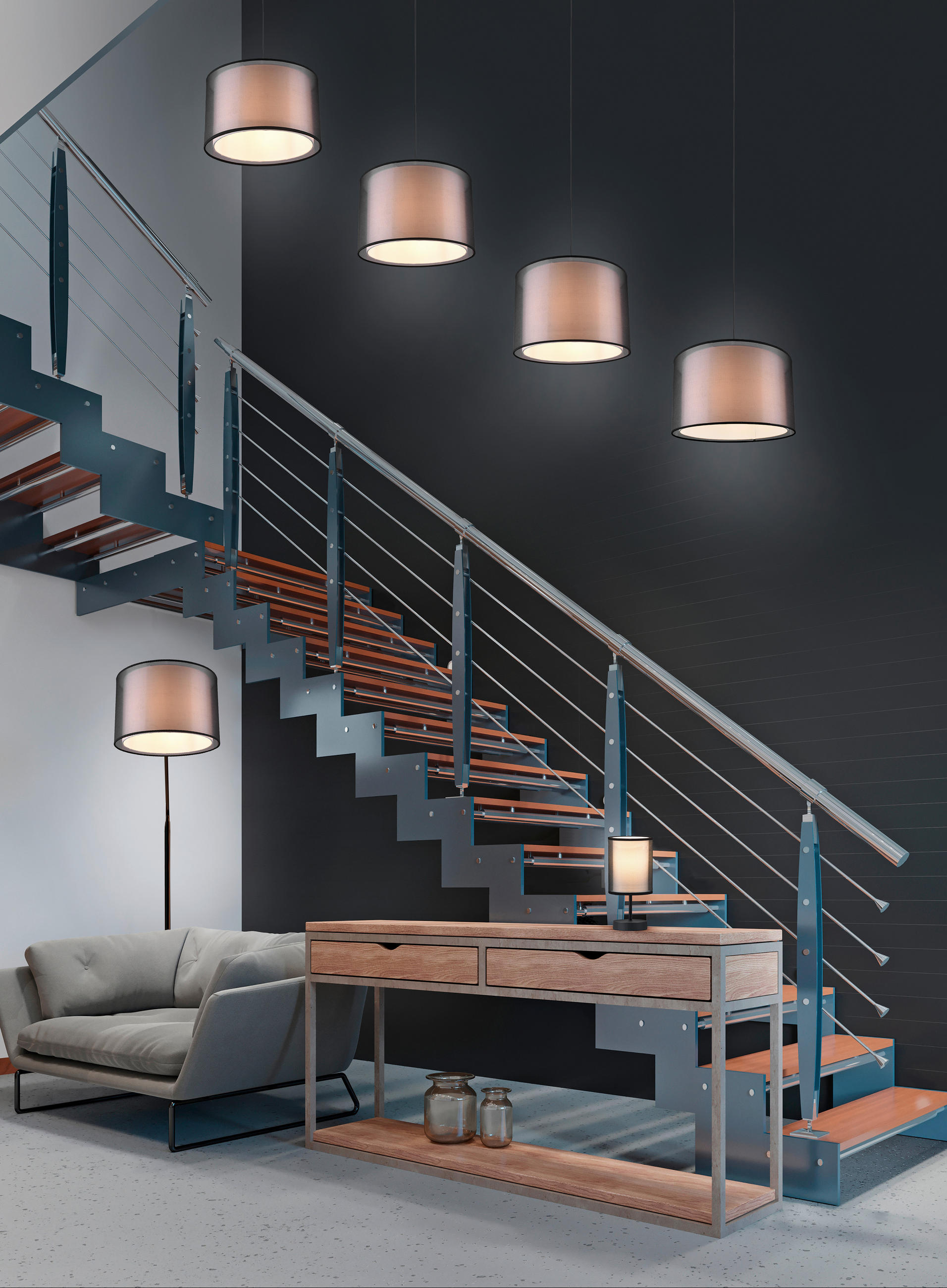 TISCHLEUCHTE 12,5/28,5 cm - Schwarz/Grau, Basics, Textil/Metall (12,5/28,5cm) - Trio Leuchten