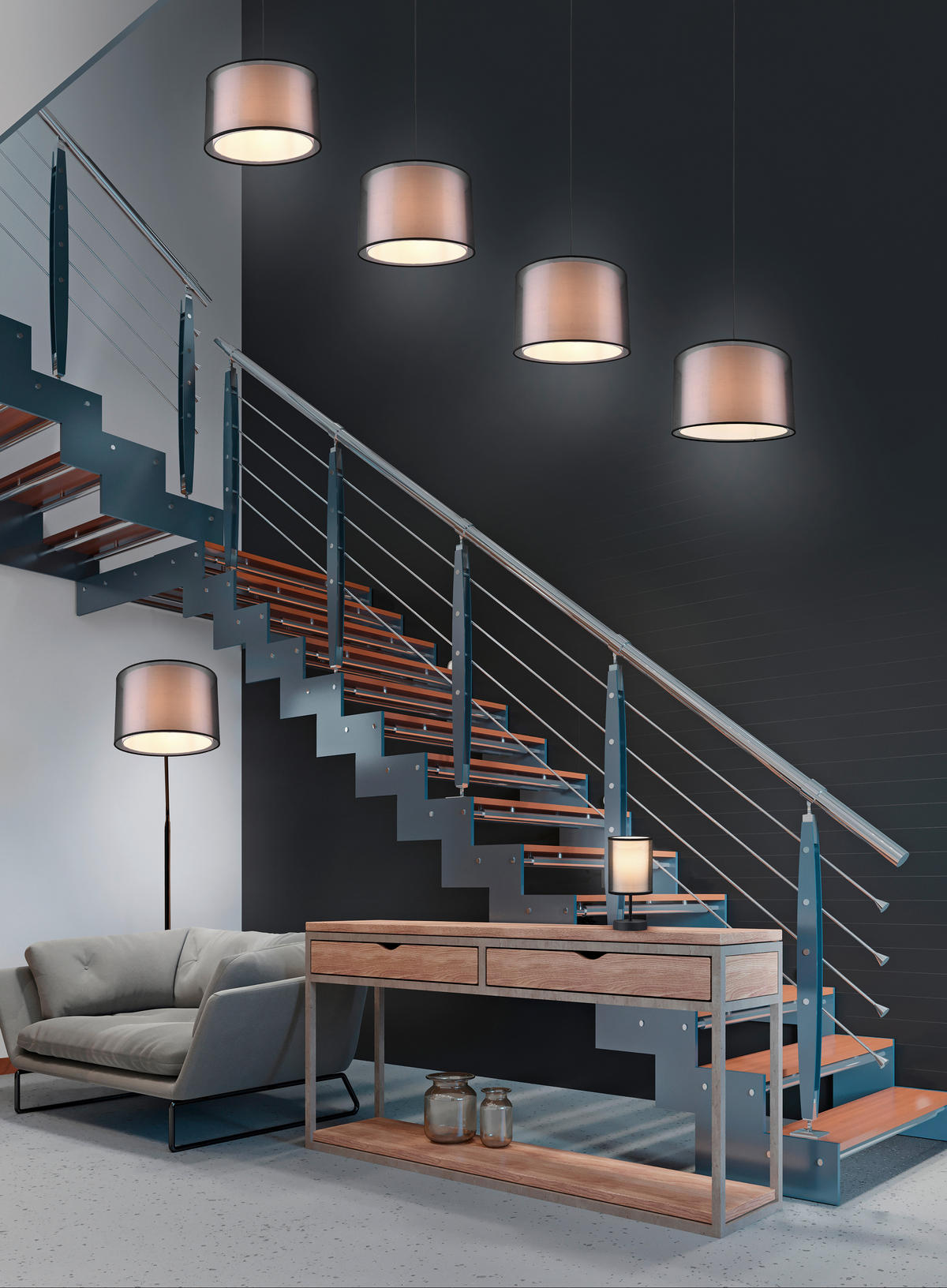 TISCHLEUCHTE 12,5/28,5 cm   - Schwarz/Grau, Basics, Textil/Metall (12,5/28,5cm) - Trio Leuchten