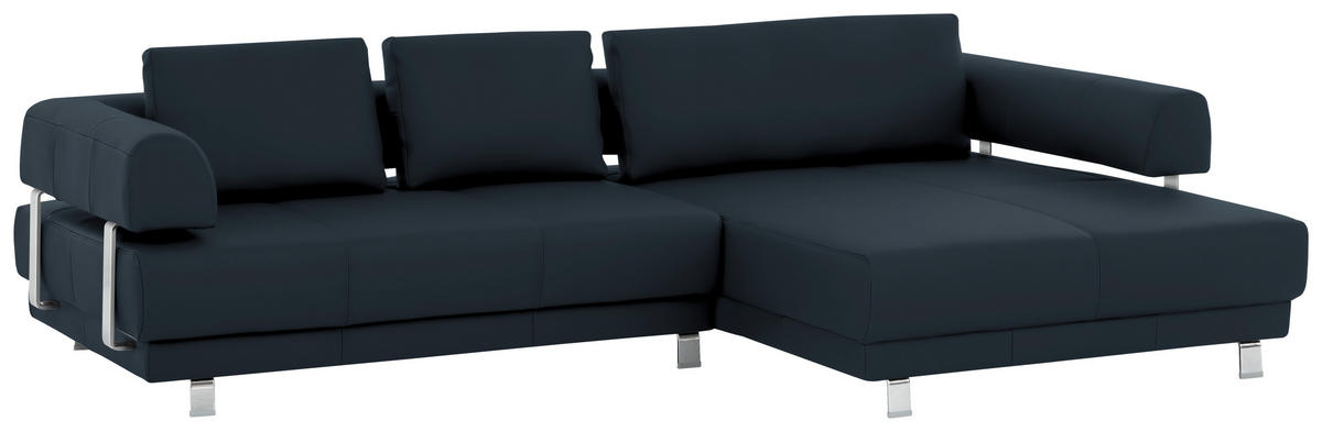 ECKSOFA in Echtleder Dunkelblau  - Dunkelblau, Design, Leder/Metall (307/188cm)