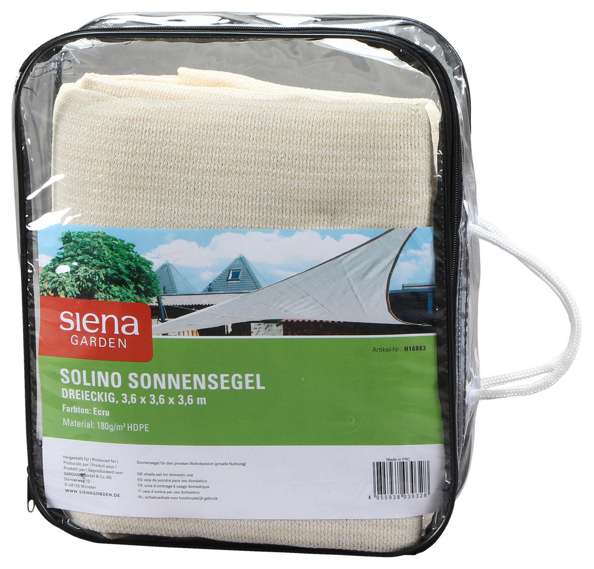 GARTENSONNENSEGEL - Ecru, MODERN, Textil/Metall (360/360/360cm) - Siena Garden