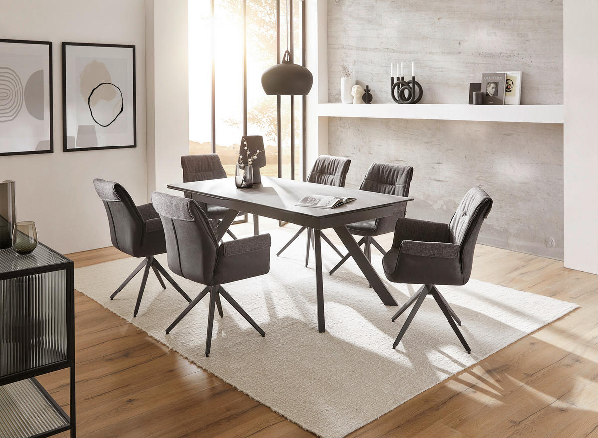 ESSTISCH in Metall, Glas, Keramik 180-260/95/76 cm   - Schwarz/Grau, Design, Glas/Keramik (180-260/95/76cm) - Novel