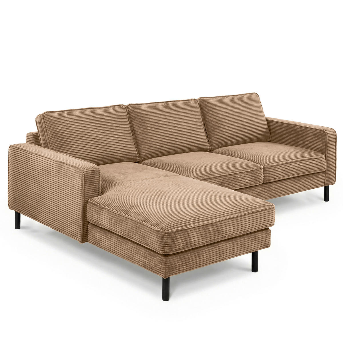 ECKSOFA Hellbraun Cord Bettkasten, Schlaffunktion, Rücken echt  - Hellbraun/Schwarz, Design, Textil/Metall (166/238cm) - Livetastic