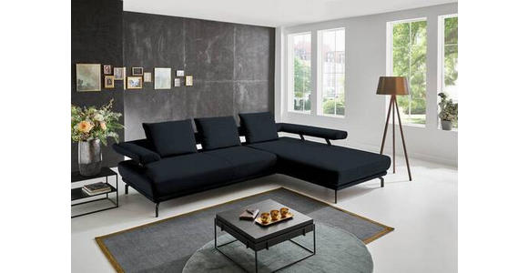 ECKSOFA in Echtleder Dunkelblau  - Schwarz/Dunkelblau, Design, Leder/Metall (305/224cm) - Dieter Knoll