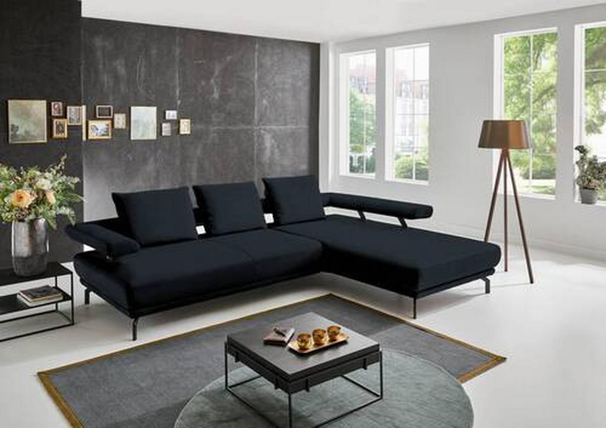 ECKSOFA in Echtleder Dunkelblau  305/224 cm  - Schwarz/Dunkelblau, Design, Leder/Metall (305/224cm) - Dieter Knoll