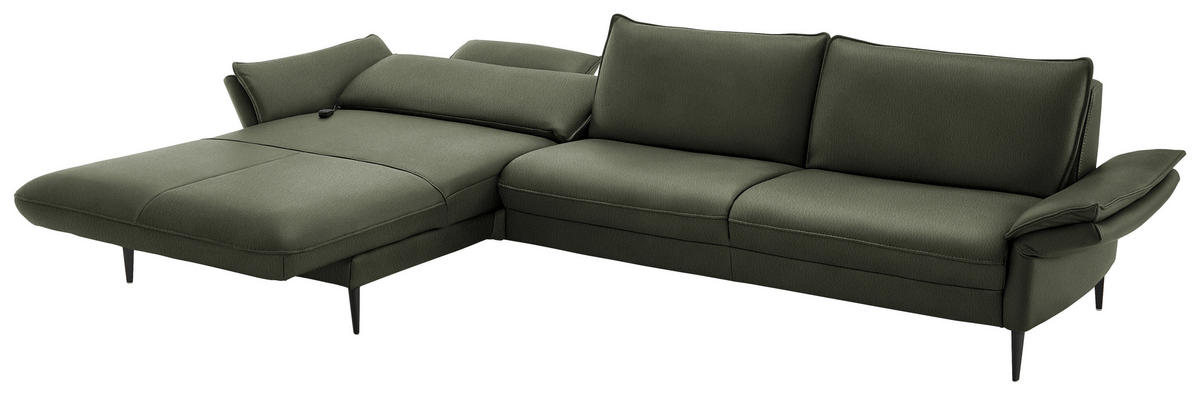 ECKSOFA in Echtleder Dunkelgrün  172/334 cm  - Dunkelgrün/Schwarz, Design, Leder/Metall (172/334cm) - Hukla