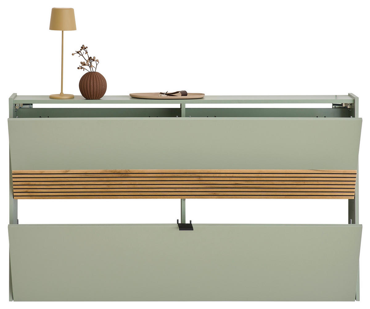 HÄNGESCHUHSCHRANK  in 140/83/18 cm  - Eichefarben/Pastellgrün, Design, Holzwerkstoff/Metall (140/83/18cm) - Voleo