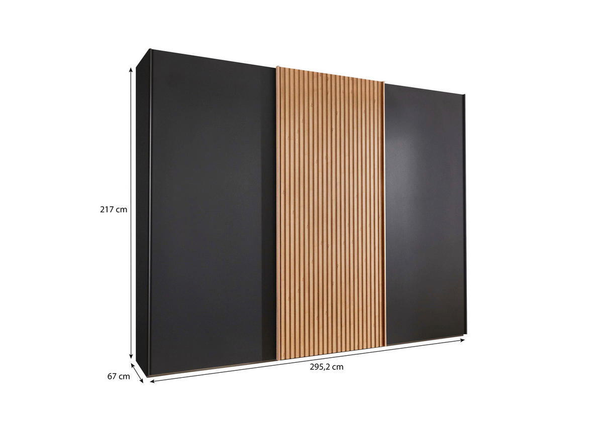 SCHWEBETÜRENSCHRANK in Graphitfarben, Eiche Bianco  - Eiche Bianco/Graphitfarben, Design, Holz/Holzwerkstoff (300/217/67cm) - Novel