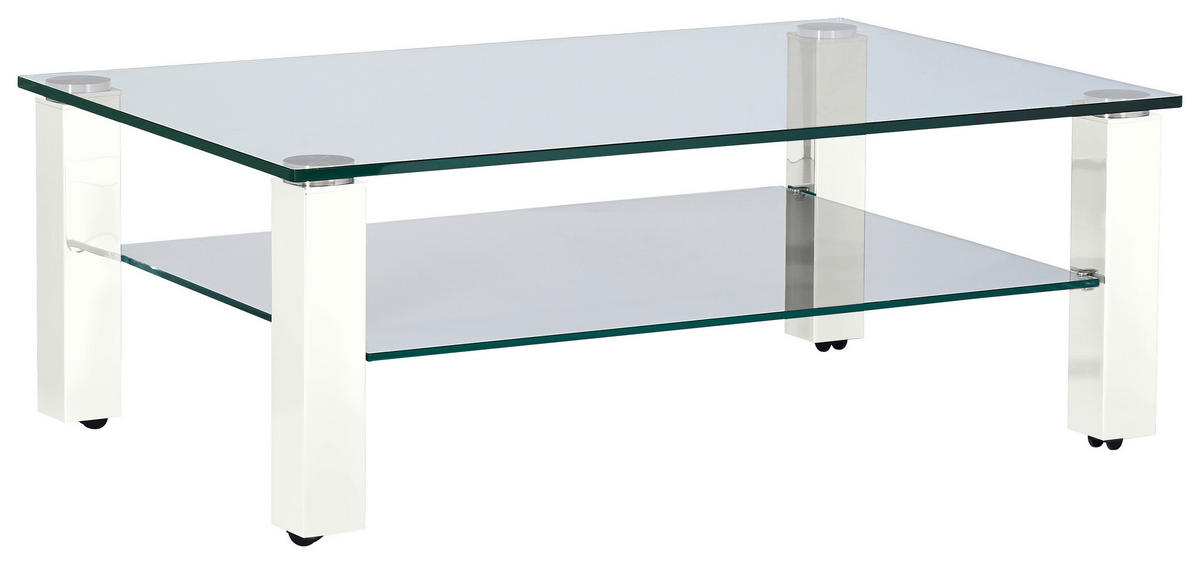 COUCHTISCH in Metall, Glas 110/70/42,5 cm  - Weiss, Design, Glas/Kunststoff (110/70/42,5cm)