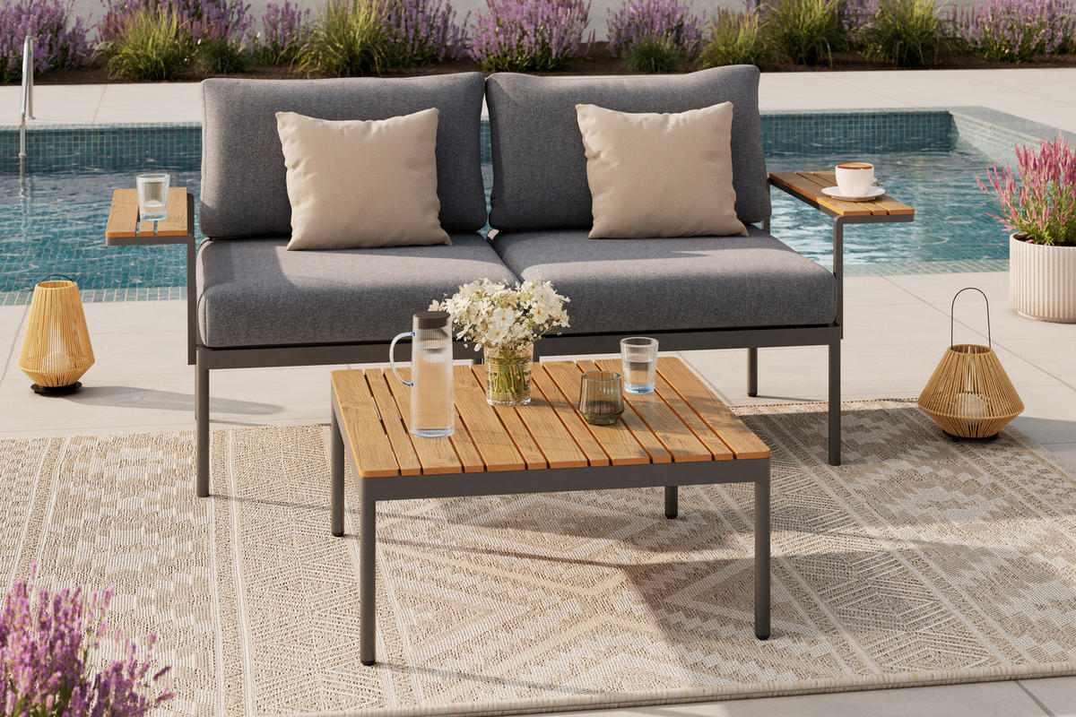 LOUNGEGARNITUR 3-teilig   85/64.5/71.5 cm Stahl  - Dunkelgrau/Naturfarben, MODERN, Kunststoff/Textil (85/64.5/71.5cm) - Ambia Garden