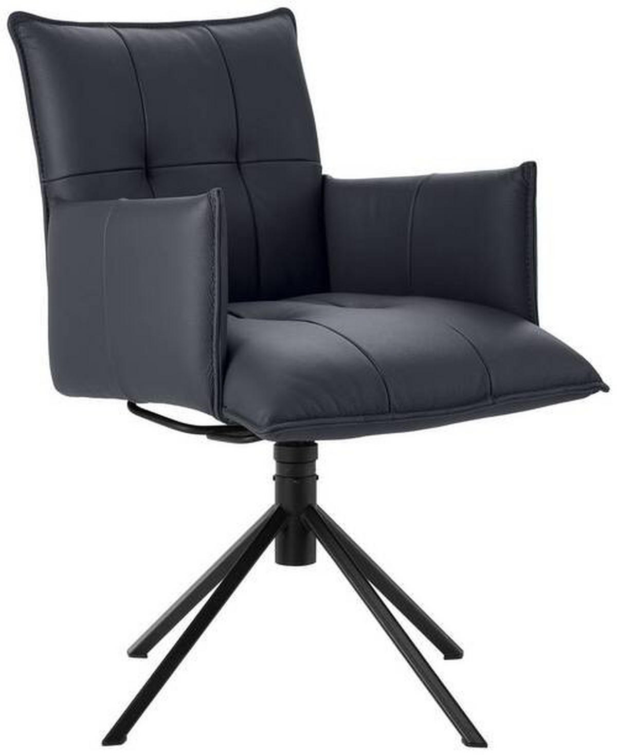 ARMLEHNSTUHL  in Echtleder pigmentiert  - Schwarz/Dunkelblau, Design, Leder/Metall (55/85/65cm) - Valnatura