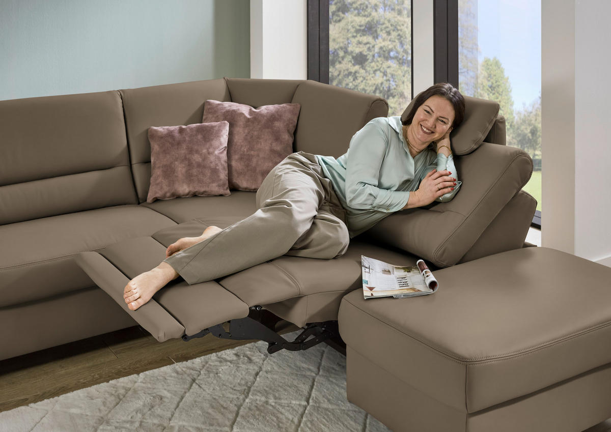 ECKSOFA  in Echtleder Graubraun  290/249 cm  - Graubraun/Schwarz, KONVENTIONELL, Leder/Metall (290/249cm) - Beldomo Premium