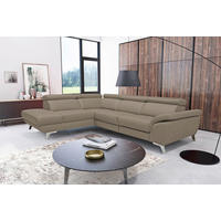 ECKSOFA Echtleder Taupe  - Taupe/Silberfarben, Design, Leder/Metall (228/283cm) - Livetastic