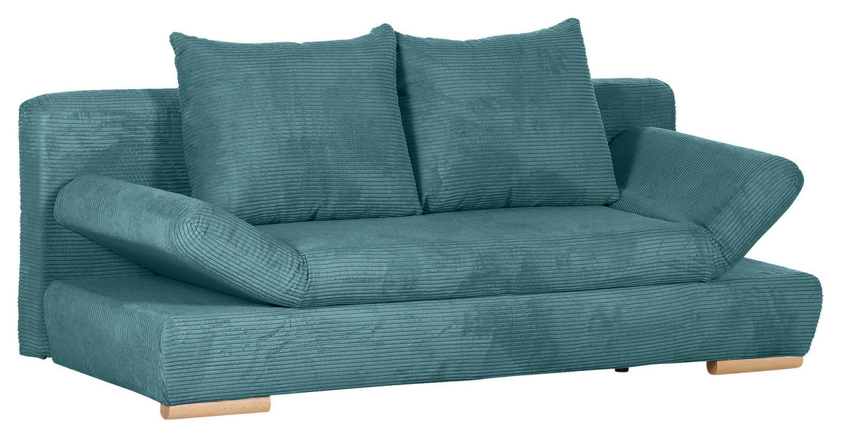 SCHLAFSOFA Cord Türkis  - Türkis/Naturfarben, KONVENTIONELL, Holz/Textil (200/75/92cm) - home24