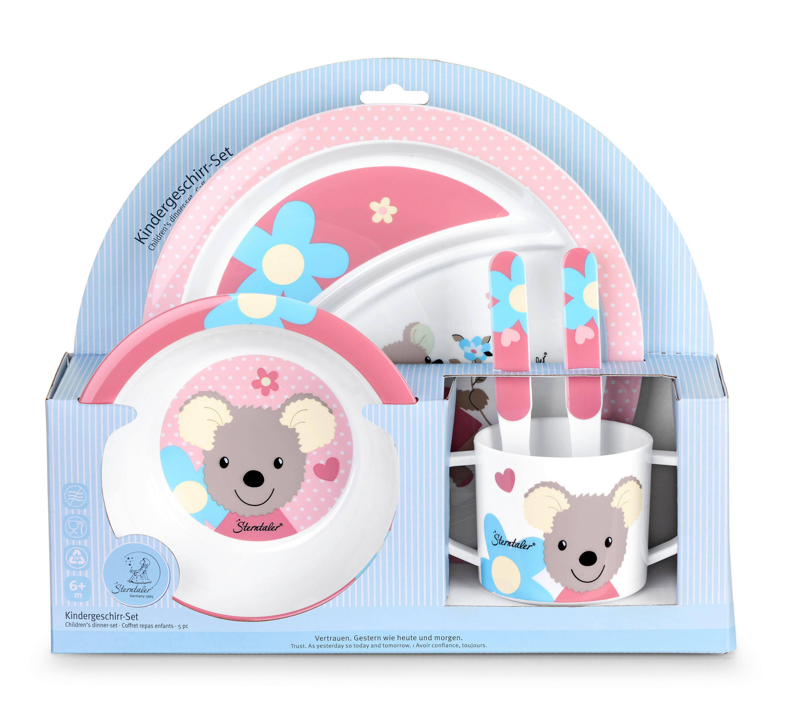 JEDILNI SET - sivoroza, Basics, umetna masa (23,5/25/10cm) - Sterntaler