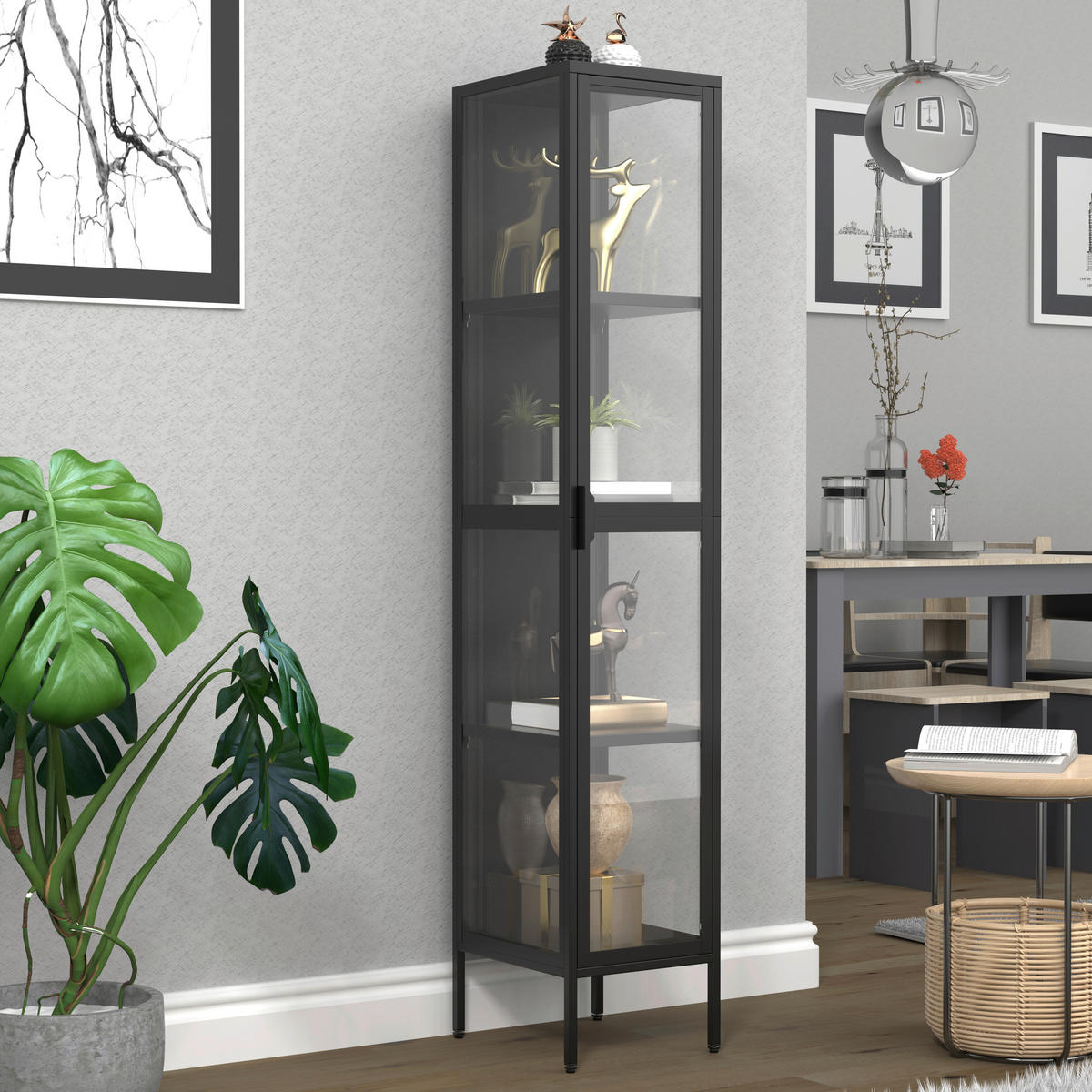 VITRINE in Schwarz  - Transparent/Schwarz, Design, Glas/Metall (30/160/35cm) - MID.YOU