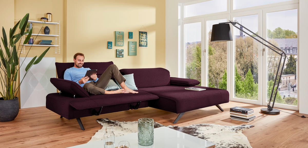 ECKSOFA in Flachgewebe Lila  - Anthrazit/Lila, Design, Textil/Metall (280/165cm) - Johann Jakob