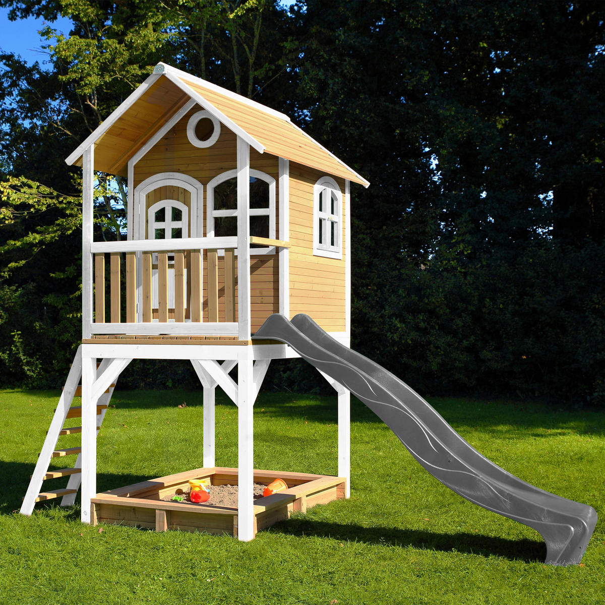 SPIELHAUS SARAH 370/291/191 cm  - Braun/Weiß, KONVENTIONELL, Holz/Kunststoff (370/291/191cm) - Ambia Garden