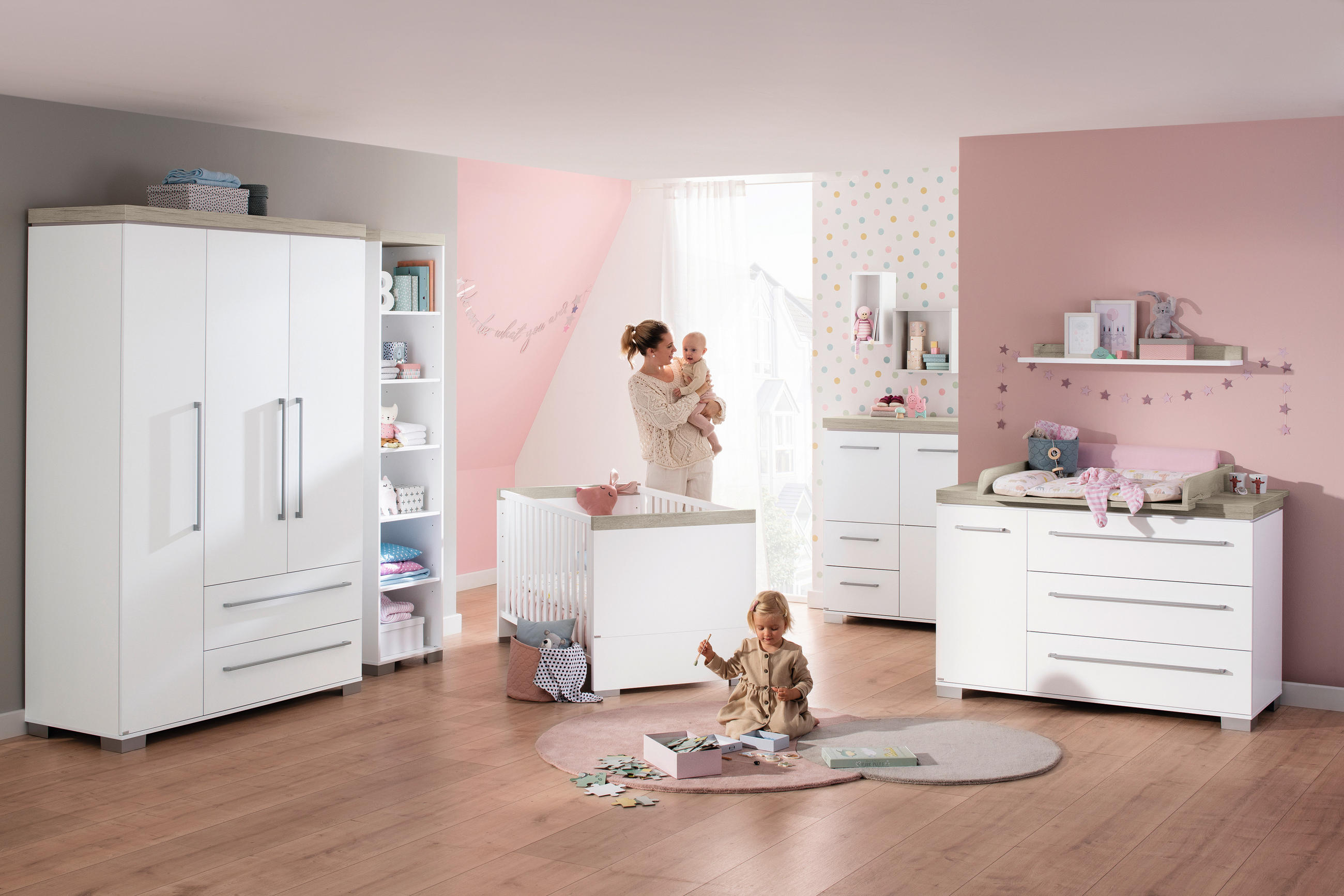 DREHTÜRENSCHRANK 3-türig Weiß, Eichefarben  - Eichefarben/Silberfarben, Basics, Holzwerkstoff (135,3/205,9/55,6cm) - Paidi