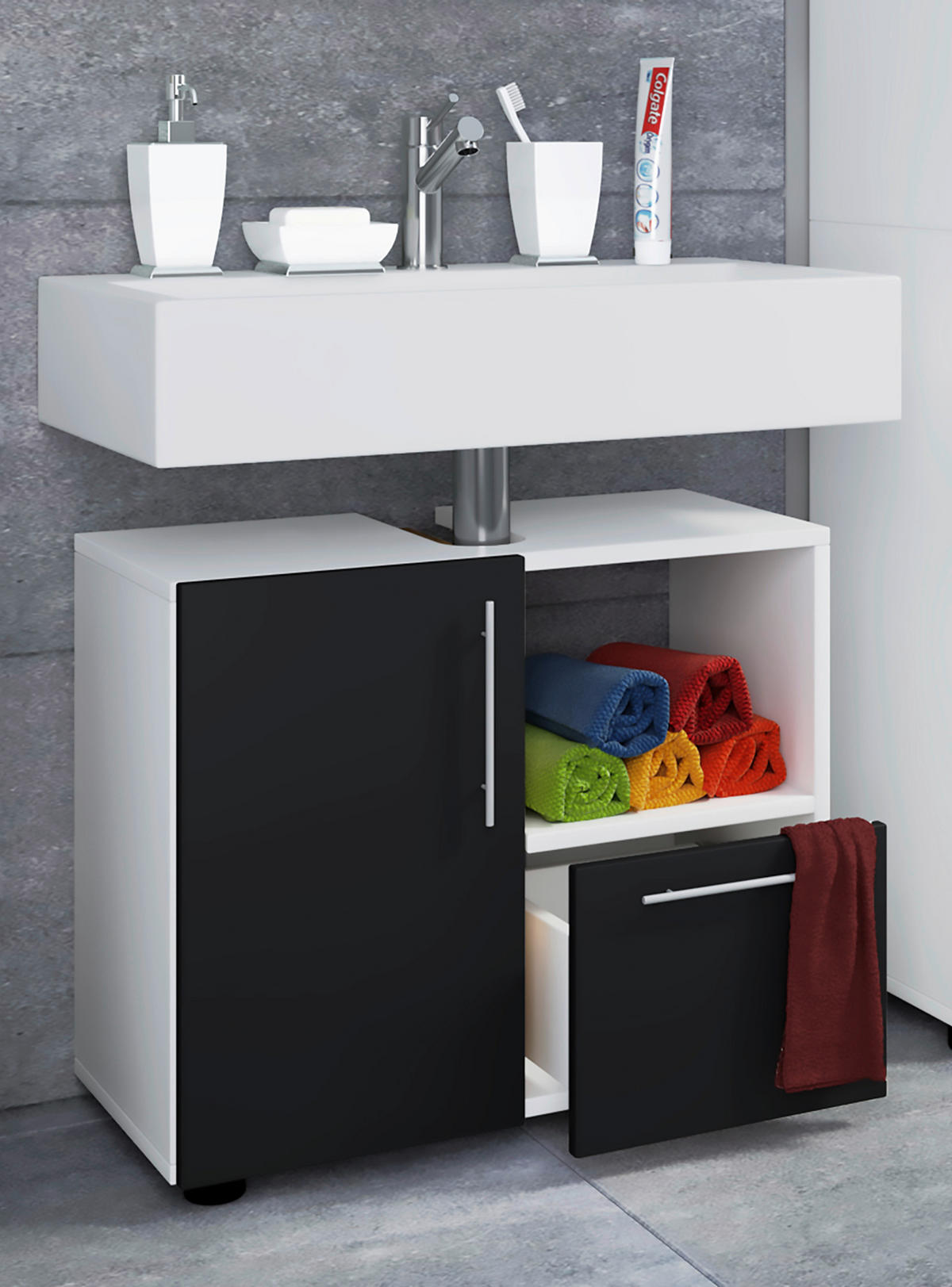 BADEZIMMER  in 122 cm  - Schwarz/Weiß, MODERN, Holzwerkstoff (122cm) - MID.YOU