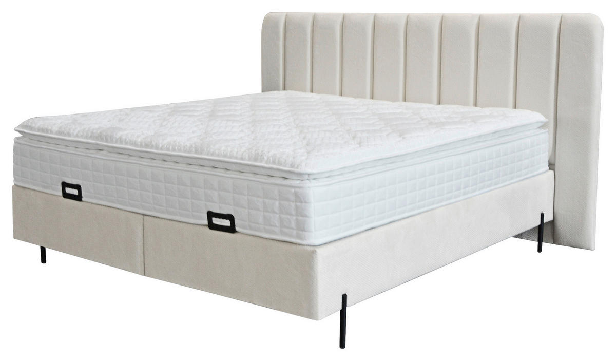 POSTELJA Z VZMETNICO 180 cm   x 200 cm  , kovina, tekstil, leseni material bež  - črna/bež, Moderno, kovina/tekstil (180/200cm) - Hom`in