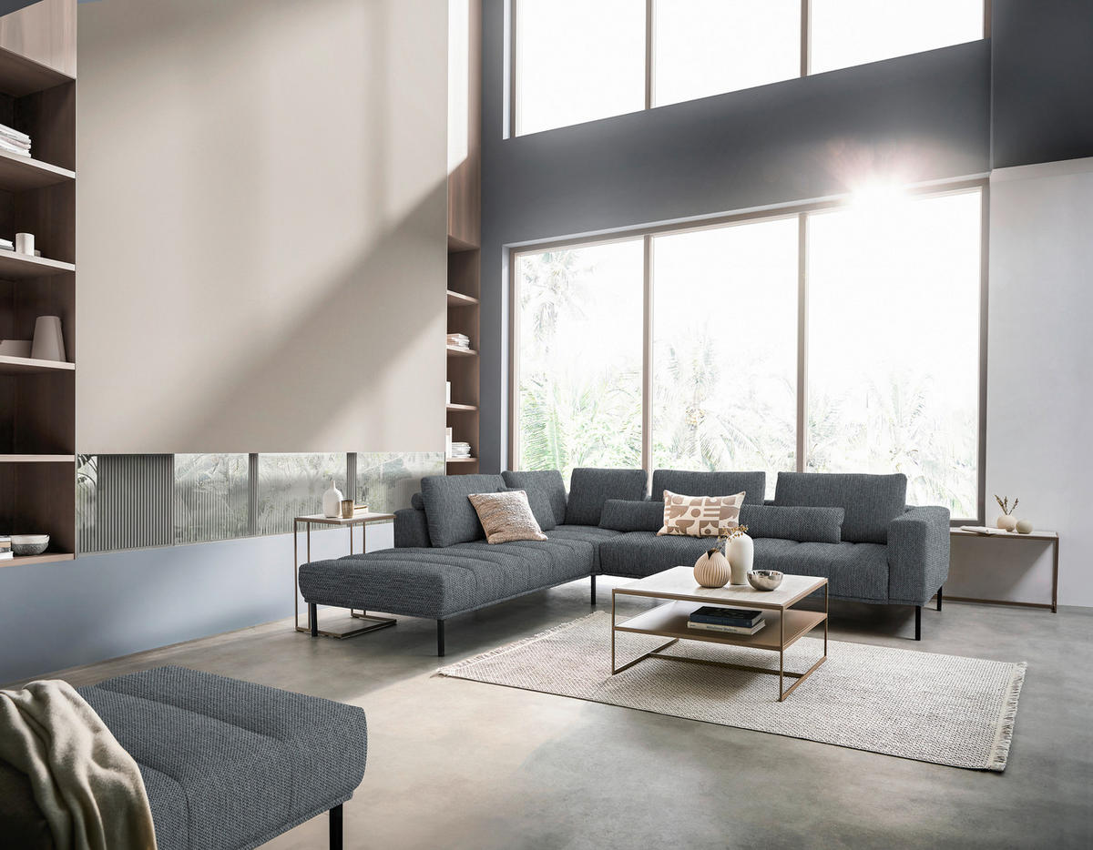 ECKSOFA Flachgewebe Anthrazit  - Anthrazit/Schwarz, Design, Textil/Metall (270/308cm) - Pure Home Lifestyle