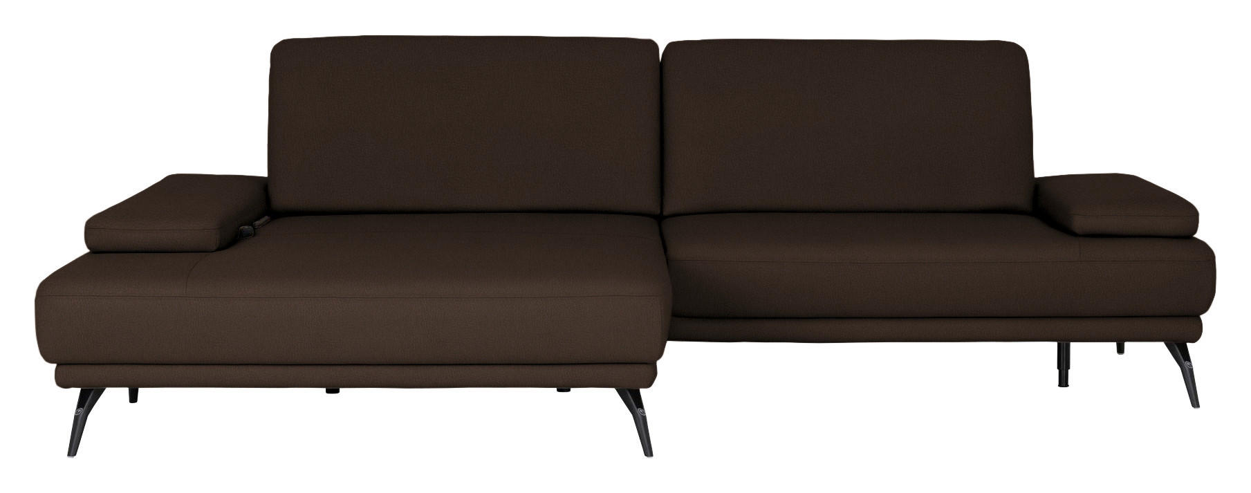 ECKSOFA Echtleder Dunkelbraun  - Dunkelbraun/Schwarz, Konventionell, Leder/Metall (180/301cm) - Joop!