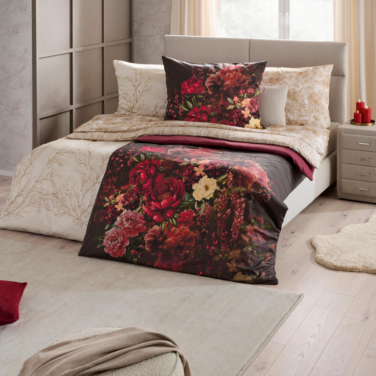 WENDEBETTWÄSCHE 2-teilig Satin 140/200 cm  - Rot, KONVENTIONELL, Textil (140/200cm) - Esposa