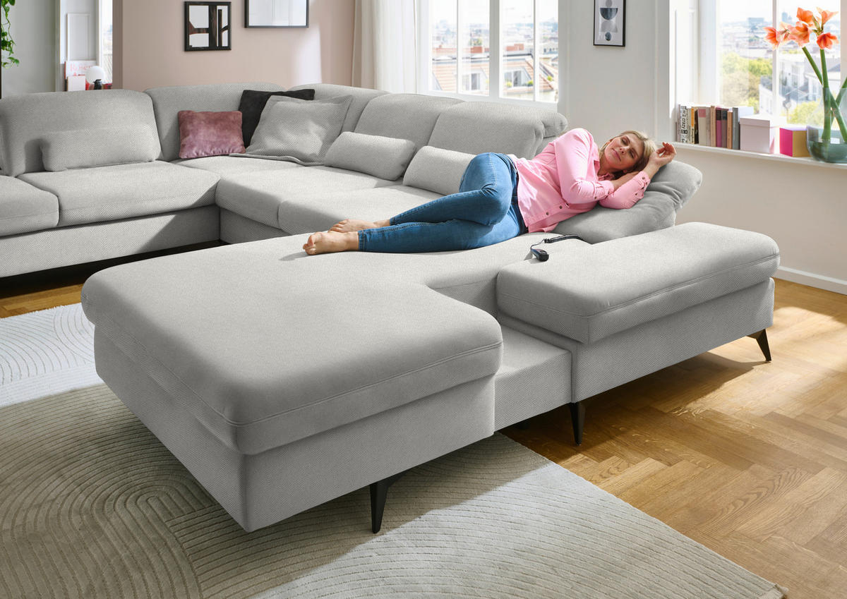 WOHNLANDSCHAFT Chenille Cappuccino  - Schwarz/Cappuccino, Design, Textil/Metall (255/364/198cm) - Beldomo Style