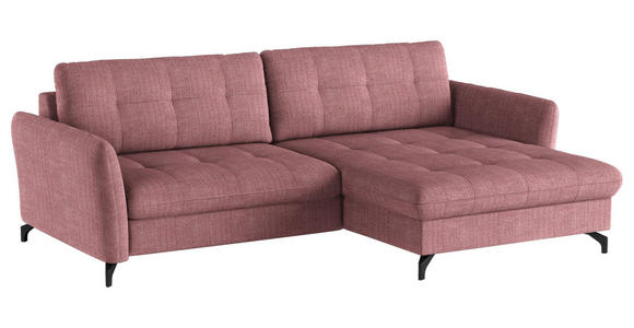 ECKSOFA in Flachgewebe, Leinenoptik Rosa  - Schwarz/Rosa, Design, Textil/Metall (242/170cm) - Xora