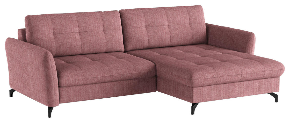 ECKSOFA in Flachgewebe, Leinenoptik Rosa  - Schwarz/Rosa, Design, Textil/Metall (242/170cm) - Xora