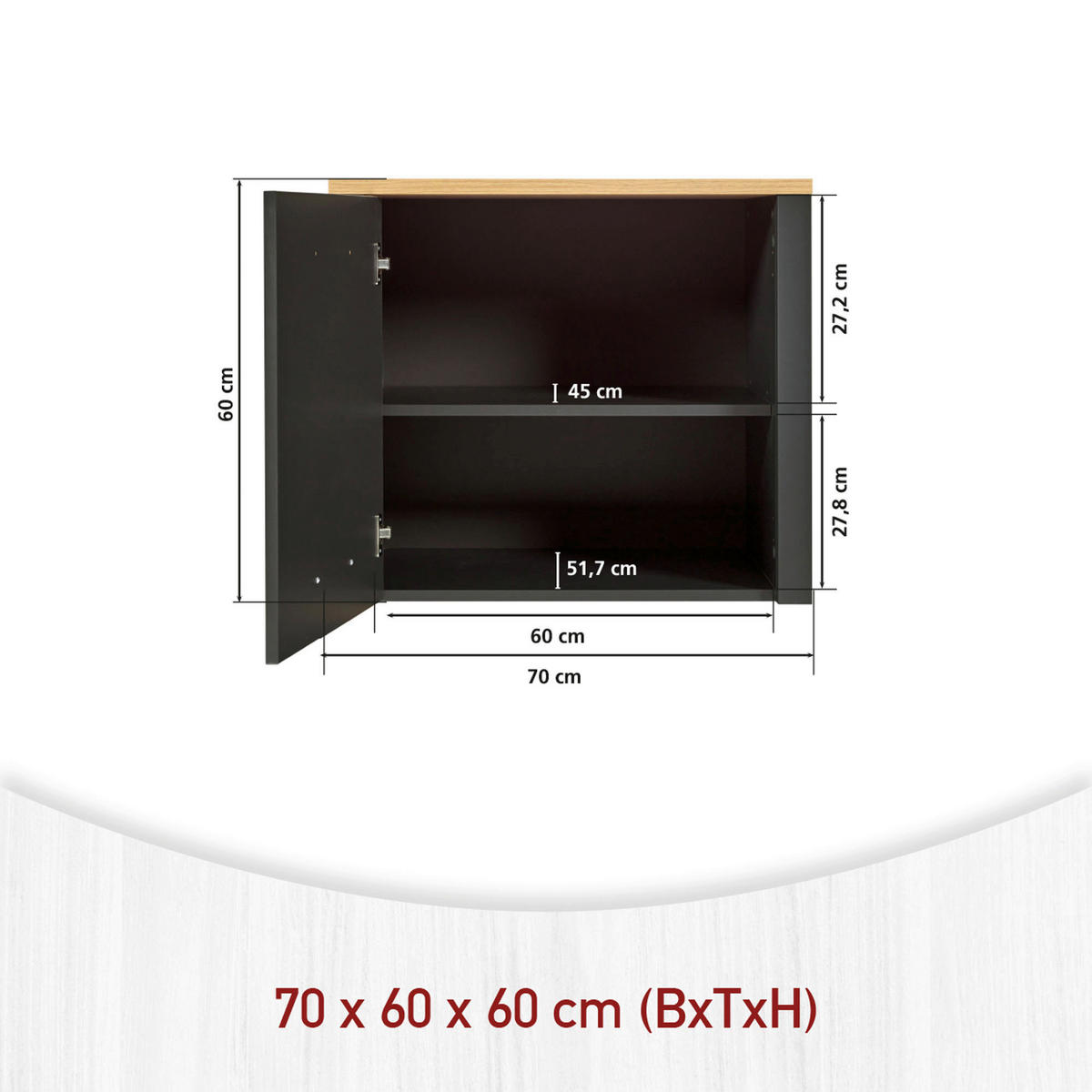AUFSATZSCHRANK 70/60,5/60 cm   - Anthrazit/Schwarz, MODERN, Holzwerkstoff/Metall (70/60,5/60cm) - home24