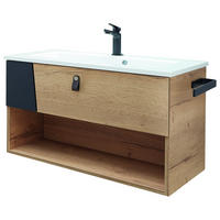 WASCHTISCHKOMBI 78 cm  - Eichefarben/Schwarz, KONVENTIONELL, Leder/Glas (78cm) - Sadena