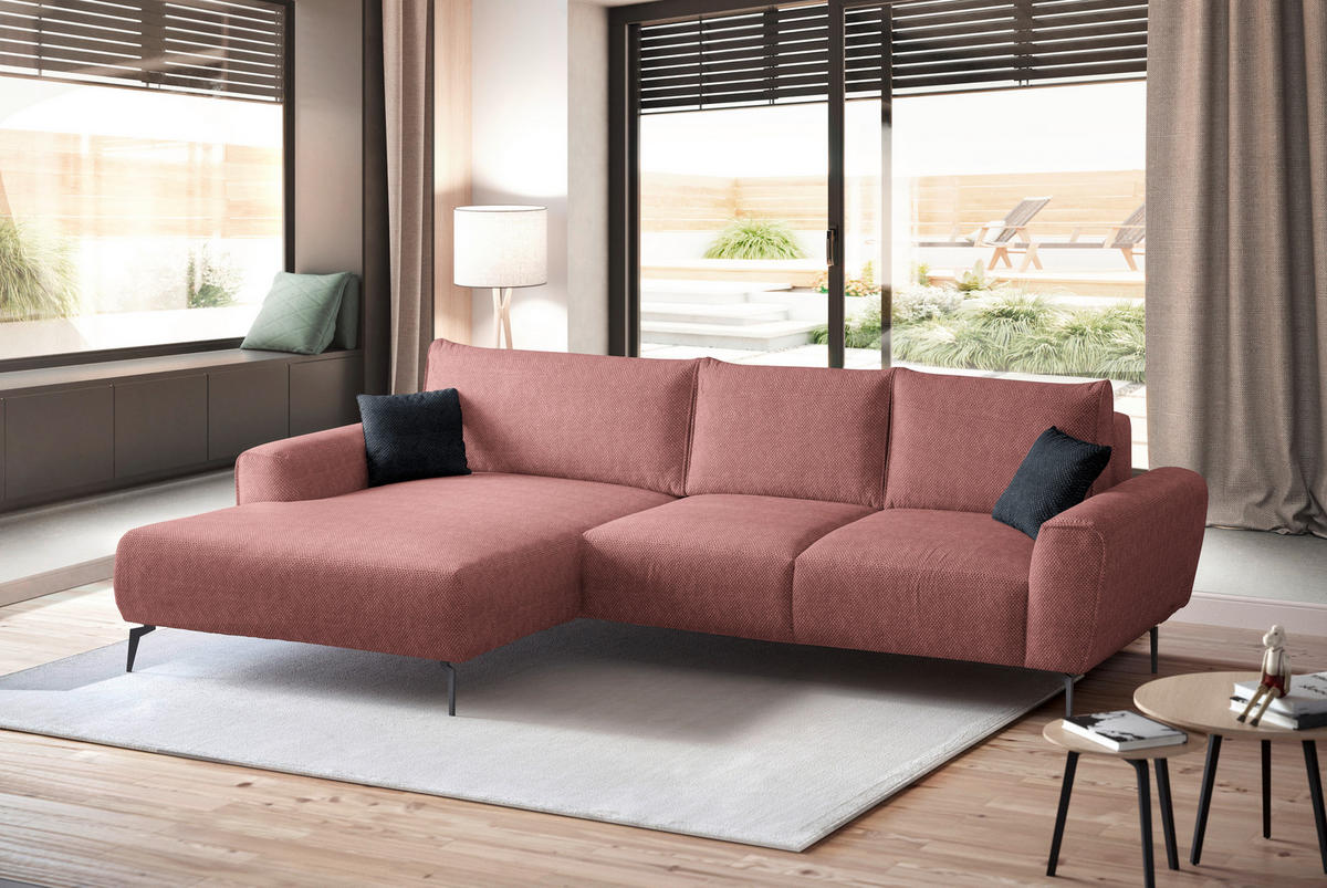 ECKSOFA in Webstoff Koralle  - Koralle/Schwarz, Design, Textil/Metall (170/272cm) - Welnova