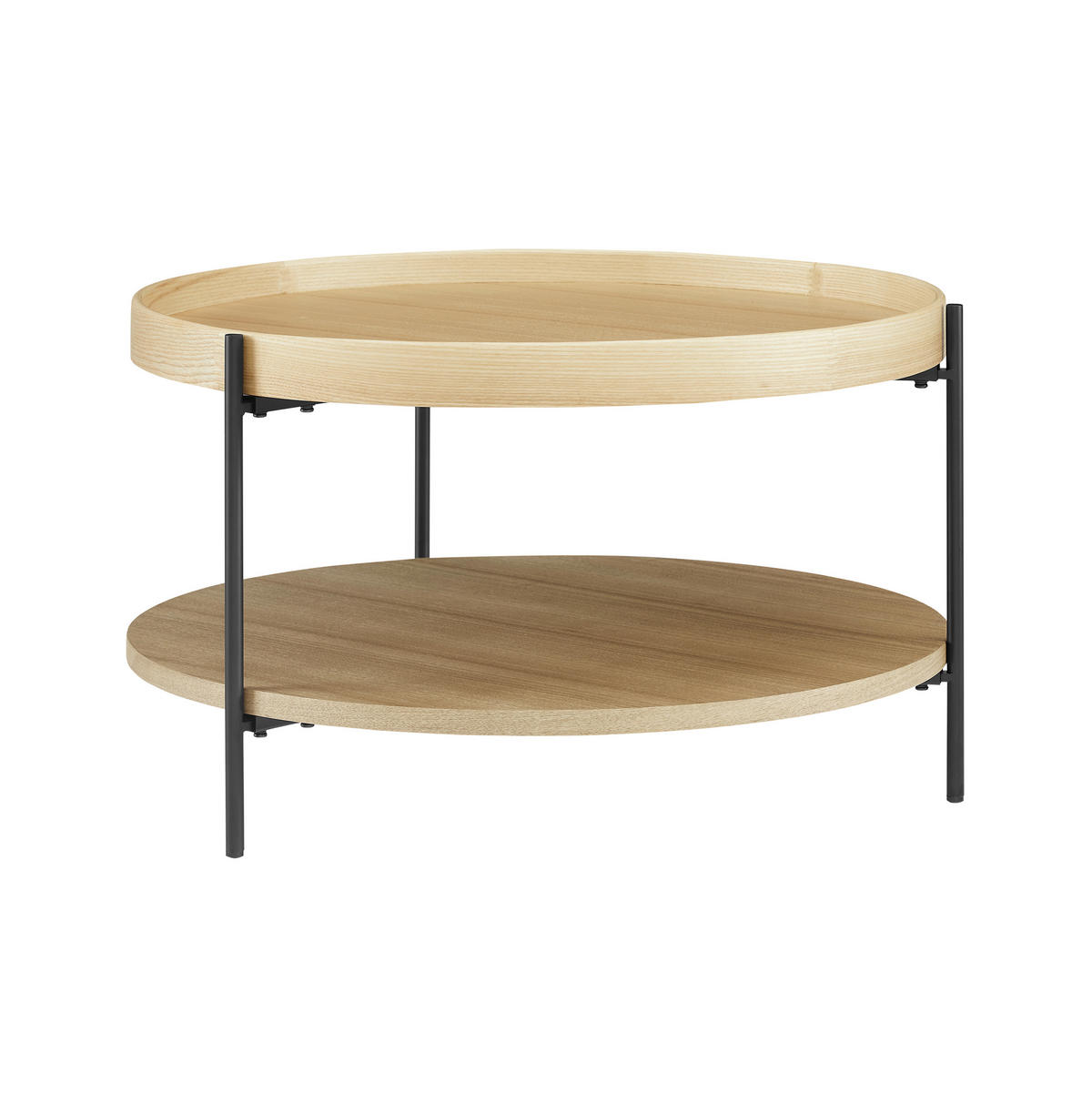 COUCHTISCH 69/69/39 cm rund Eichefarben  - Eichefarben/Schwarz, Design, Holzwerkstoff/Metall (69/69/39cm) - Livetastic