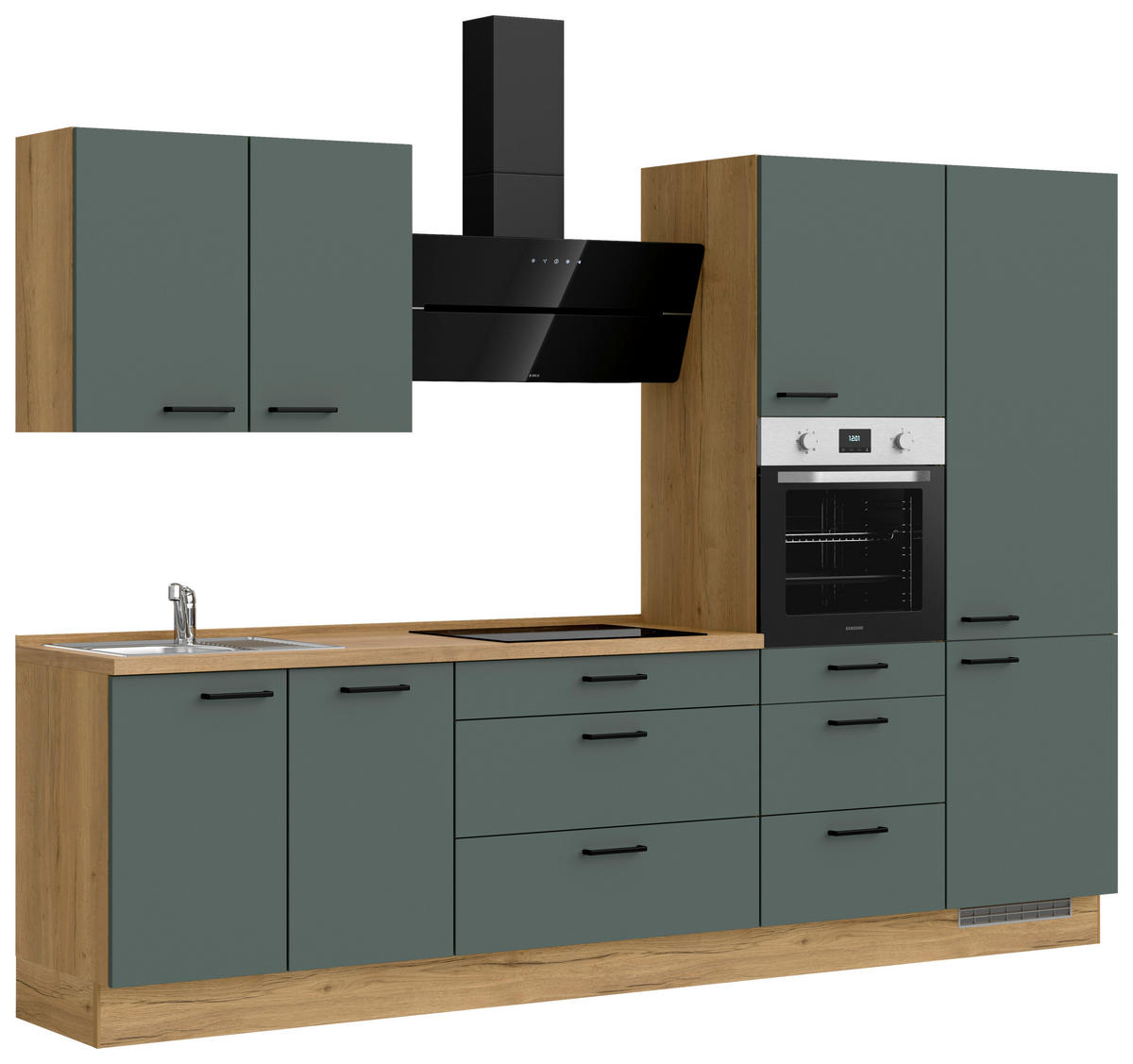 KÜCHENLEERBLOCK 300 cm   in Eichefarben, Dunkelgrün  - Dunkelgrün/Eichefarben, MODERN, Holzwerkstoff/Metall (300cm) - Nobilia