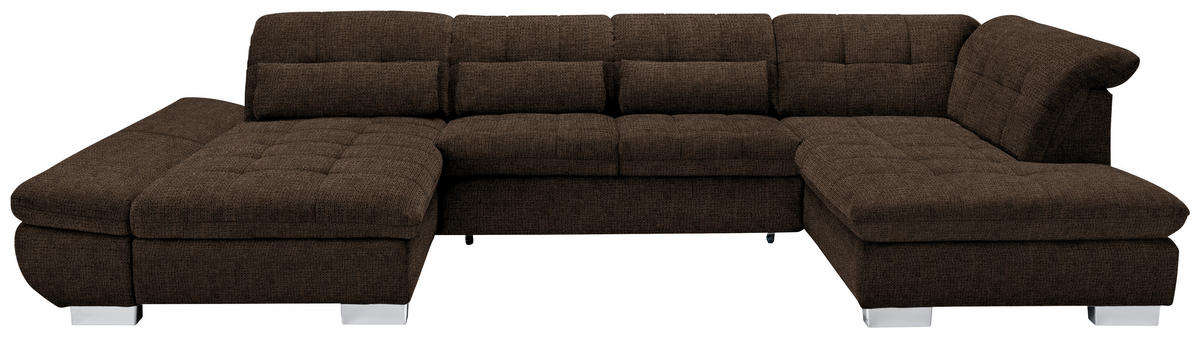 WOHNLANDSCHAFT in Mikrofaser Braun  - Chromfarben/Braun, Design, Kunststoff/Textil (204/350/211cm) - Xora