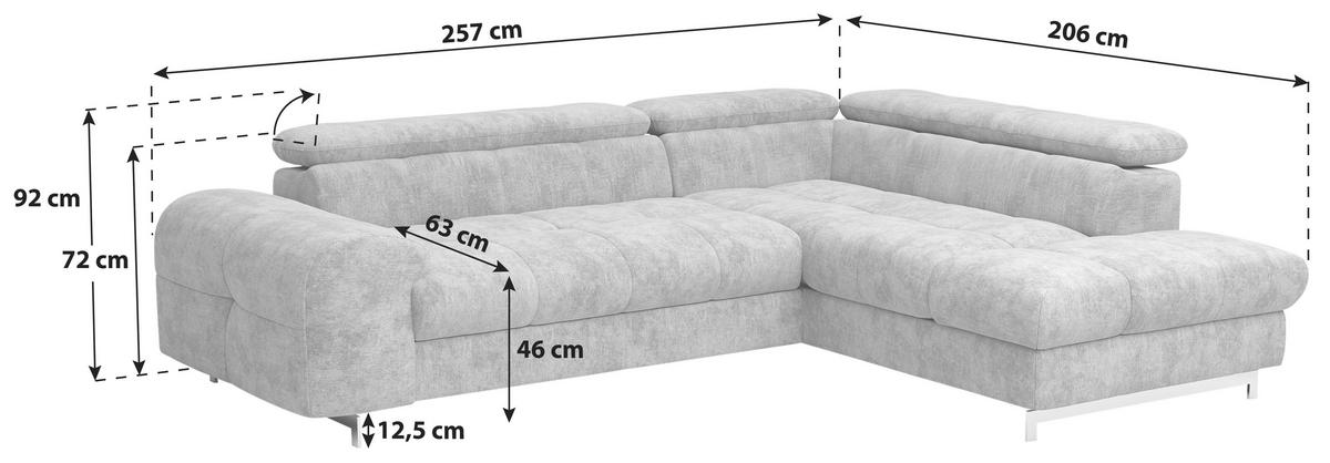 ECKSOFA in Mikrofaser Dunkelgrau  - Chromfarben/Dunkelgrau, Konventionell, Textil/Metall (257/206cm) - Livetastic