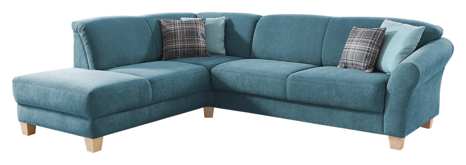 ECKSOFA Petrol Flachgewebe  - Petrol/Naturfarben, KONVENTIONELL, Holz/Textil (212/257cm) - Sit & More