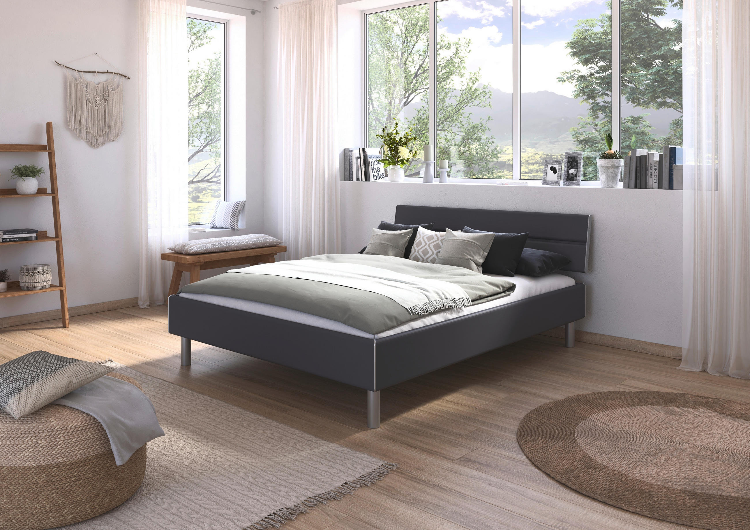 BETT 160/200 cm,  in Grau,  - Alufarben/Grau, Design, Metall (160/200cm) - Carryhome